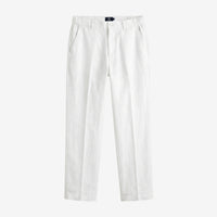 White straight-leg trousers with an elastic waistband, displayed flat against a light gray background.