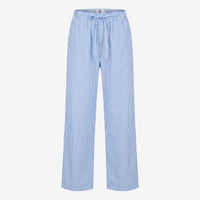 Blue and white striped pants on a light gray background