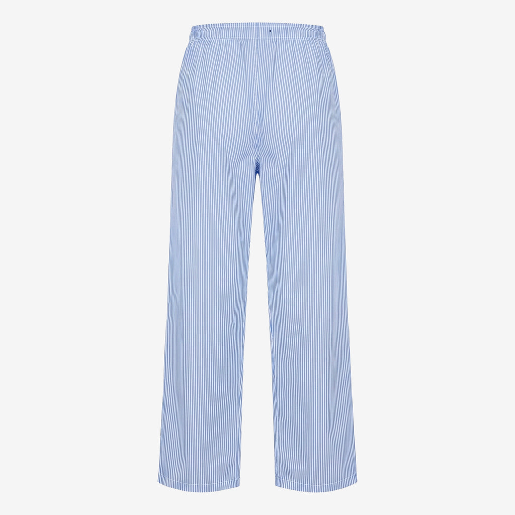 Light blue and white striped pants on a white background
