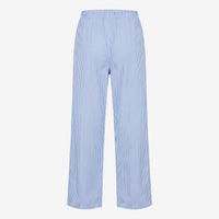 Light blue and white striped pants on a white background