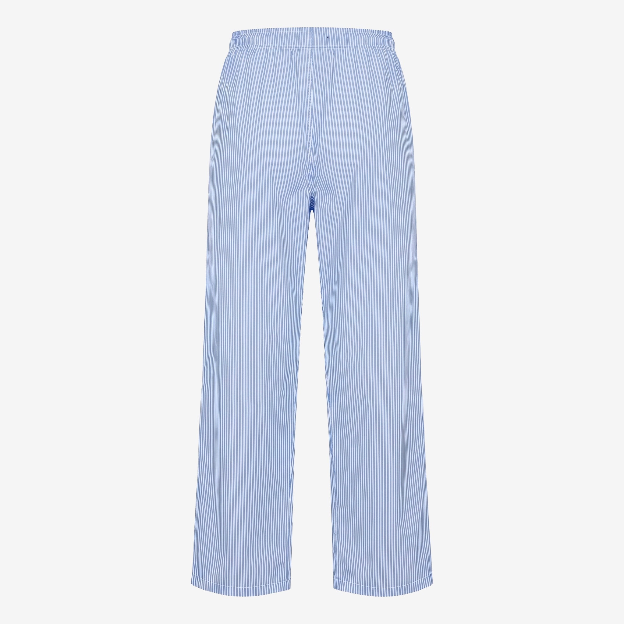Light blue and white striped pants on a white background